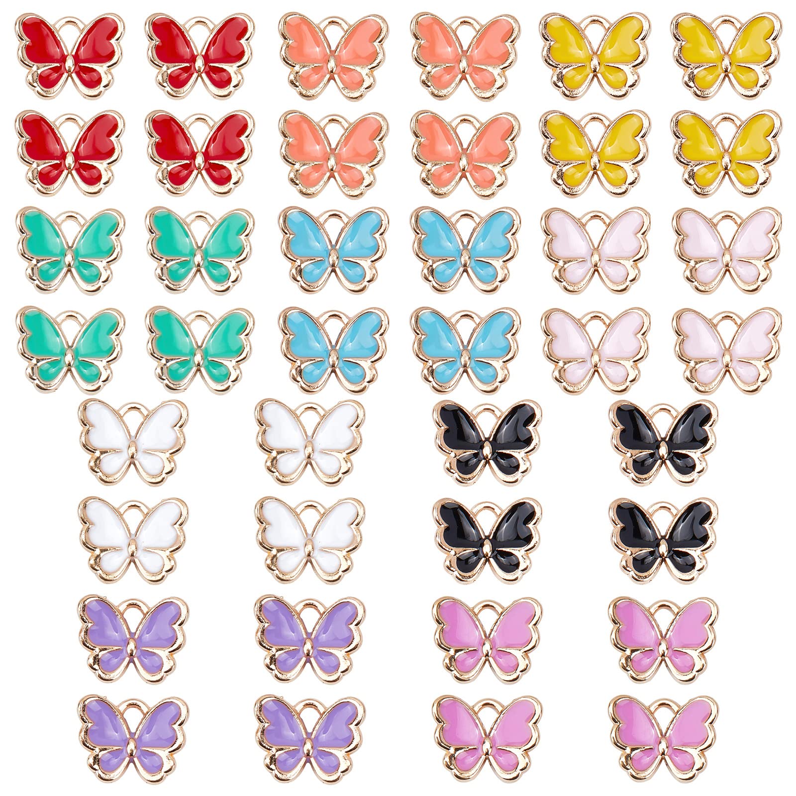 SUNNYCLUE 1 Box 100Pcs 10 Colors Enamel Butterfly Charm Butterflies Charms Metal Animal Small Butterfly for jewellry Making Women Adults DIY Earring Necklace Bracelet Crafting