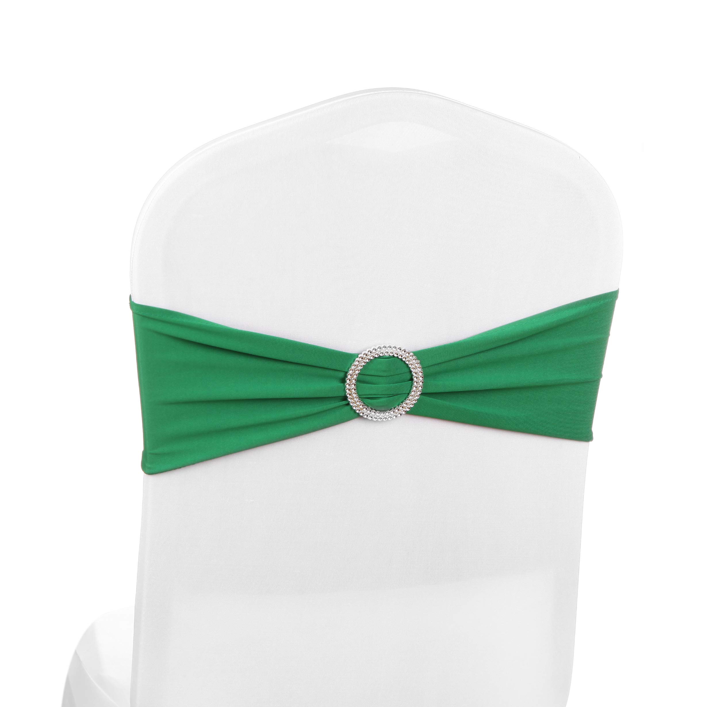 Elastic Stretch Spandex Chair Covers Sashes Bands With Buckle Bows For Wedding Home Party Suppliers Decorations (Green, 50PCS)