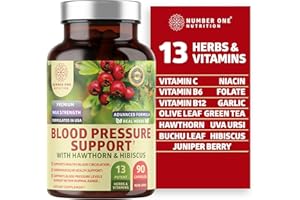 NUMBER ONE NUTRITION N1N Premium Blood Pressure Support with Hawthorn and Hibiscus [13 Potent Ingredients], Natural Supplement to Support Blood Flow Health, 90 Caps