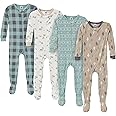 4-Pack Boys Safari Animals & Crab Snug Fit Footed Cotton Pajamas