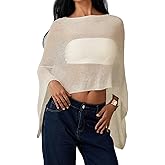 Women Sheer Knit Poncho Y2k See Through Shrug Crochet Mesh Cover Up Lightweight Asymmetrical Beach Shawl Cape Top