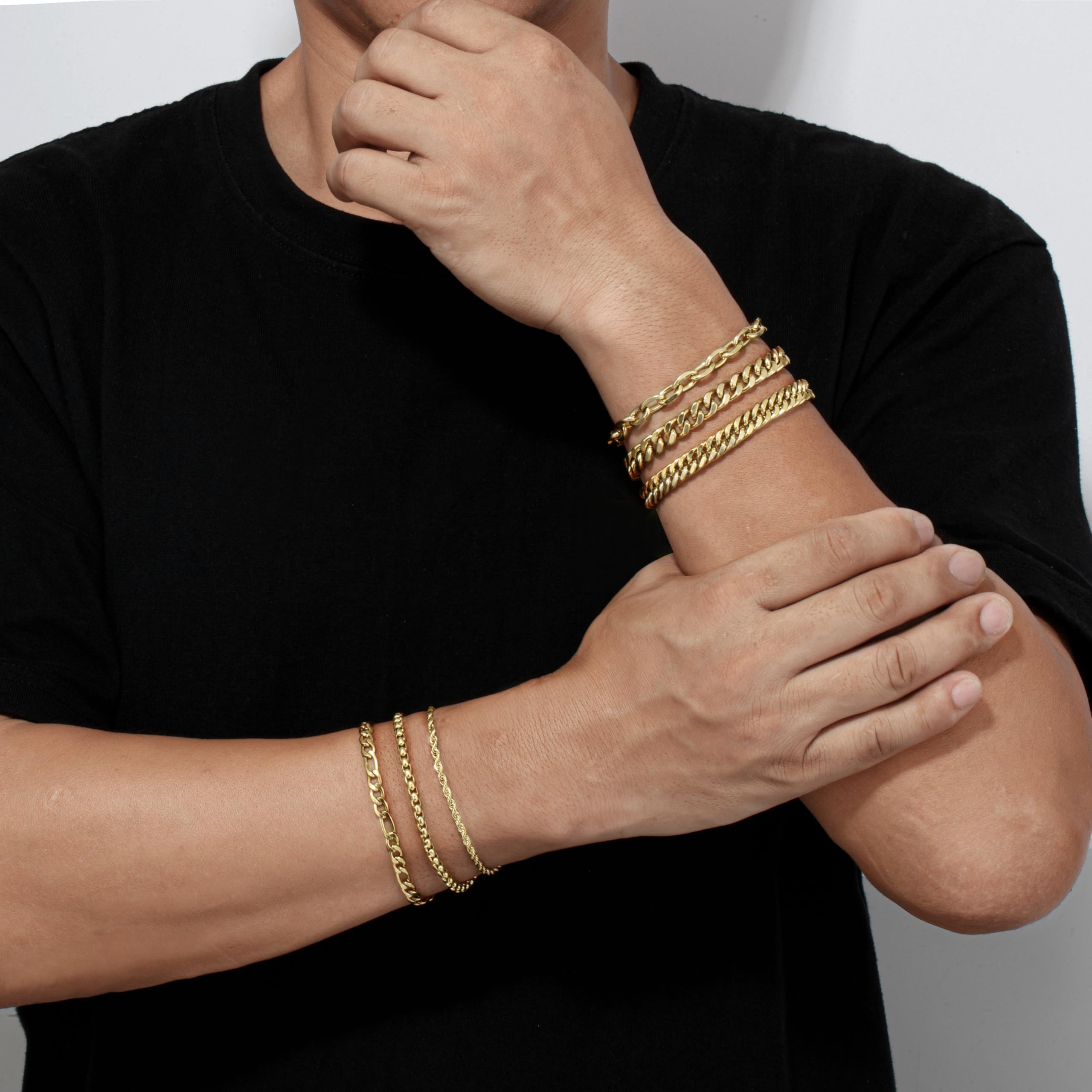 XIANNVXI 6 Pcs Stainless Steel Bracelets for Men Women Cuban Link Bracelet Rope Paperclip Chain Bracelets Set 6.5/7/7.5/8.3/9 Inches Mens Metal Bracelets