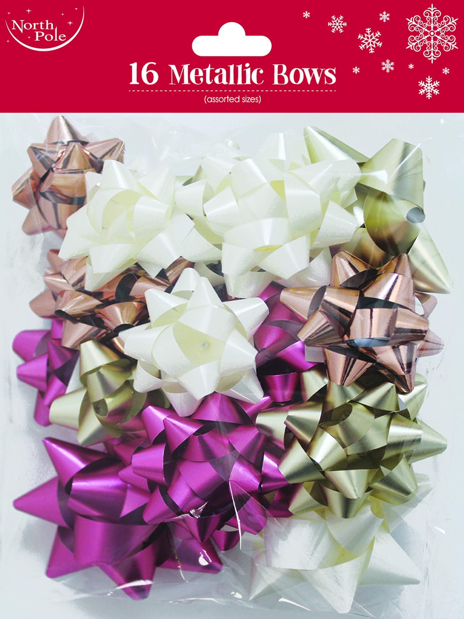 Wow Party Supplies Pack of 16 Fashion Metallic Gift Bows - Pink, Rose Gold, White, Gold