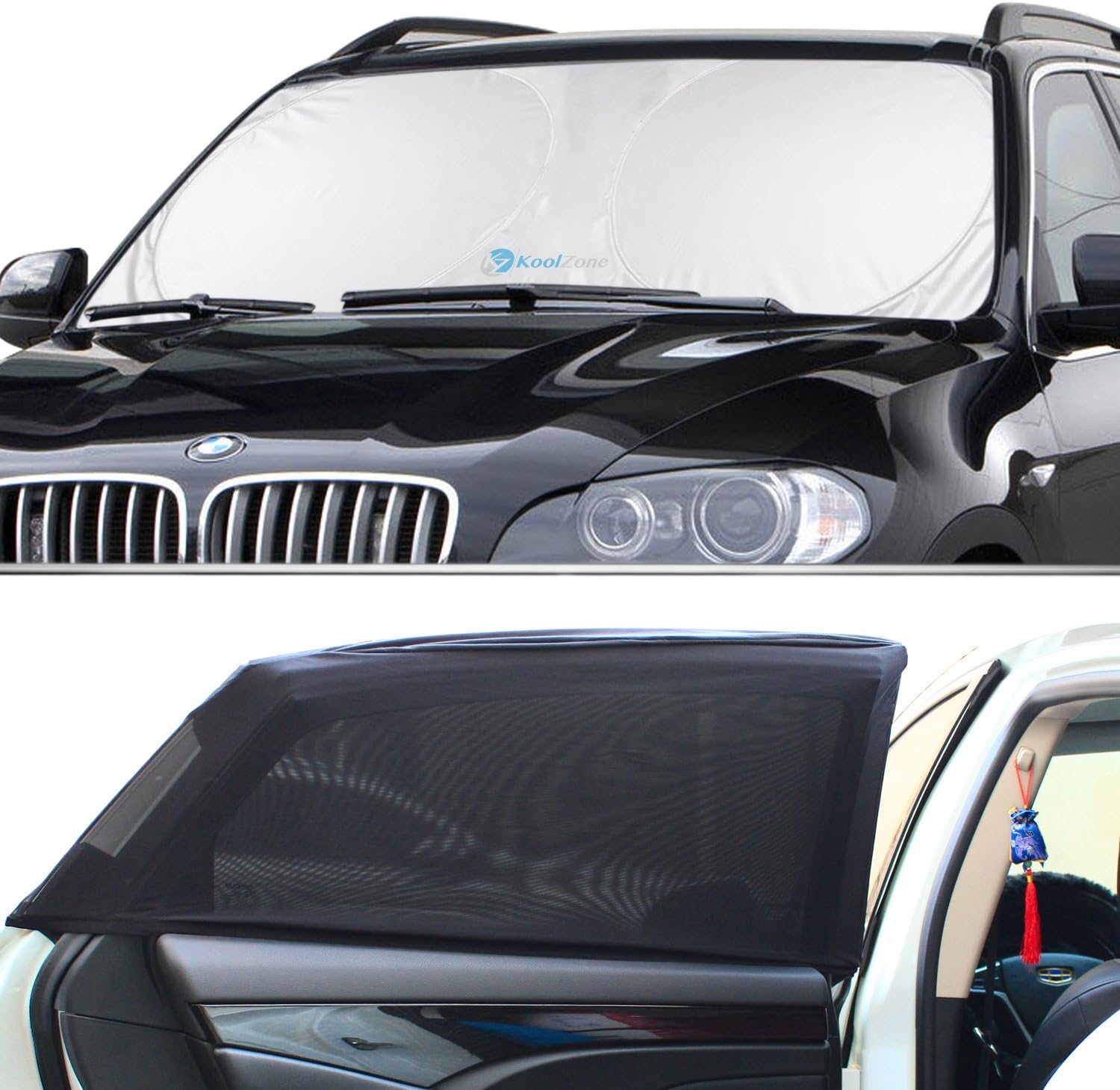 Windshield Sun Shade & Baby Sun Shade (2-Piece Set) by KoolZone - Universal Window Shade - Reduces Interior Heat & Protects Children - Decreases Sun Damage - Easy to Install