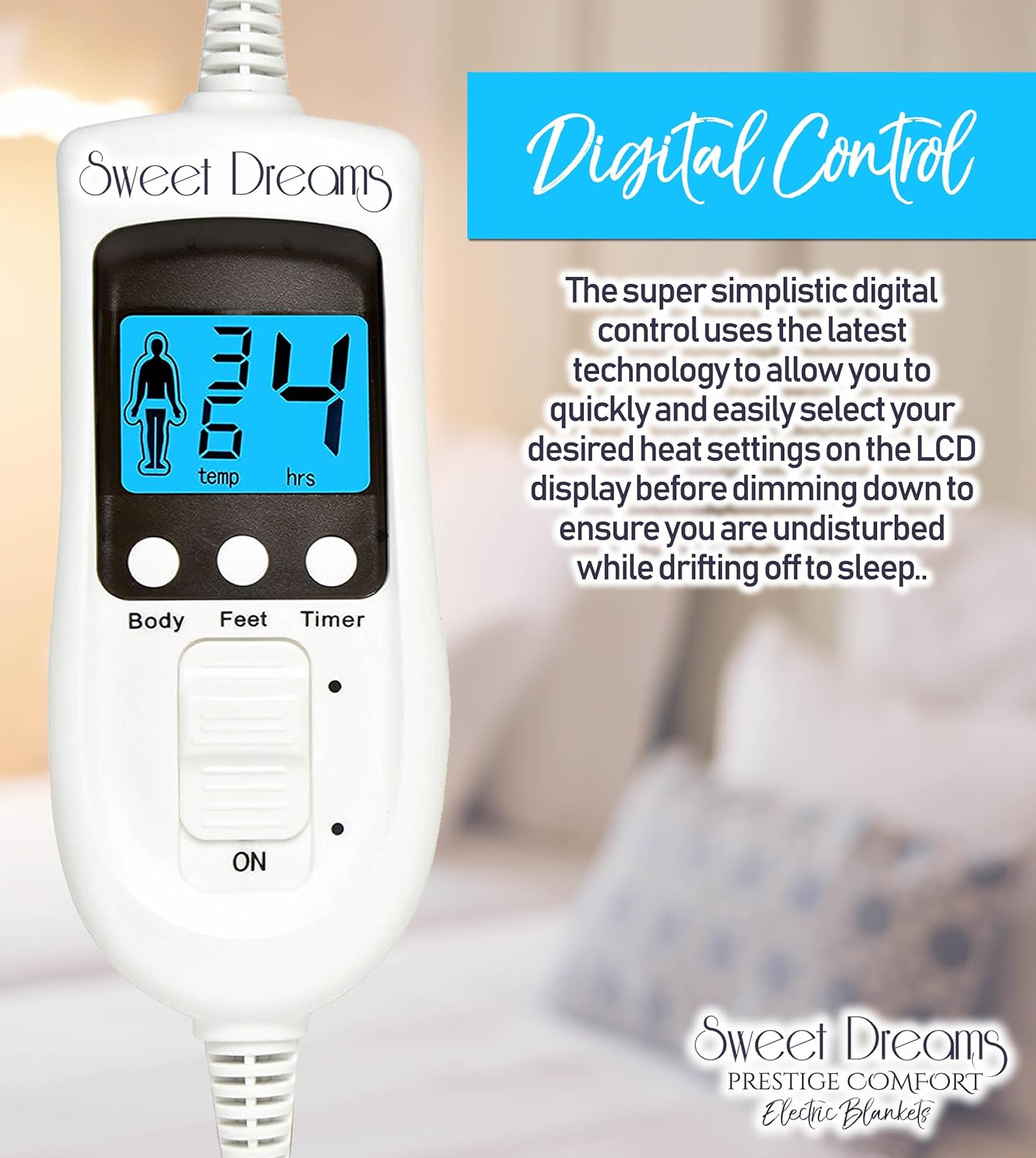 Sweet Dreams Electric Blanket Single Bed Size 200 x 107 x 40cm, Plush Fleece Quilted, Fitted, Washable - Image 3