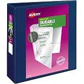Avery Durable View 3 Ring Binder, 3" Slant Rings, 1 Blue Binder | For Daily School, Home and Office Use, Tear-Resistant Spine, DuraEdge Split-Resistant Edges, Clear Customizable Overlays