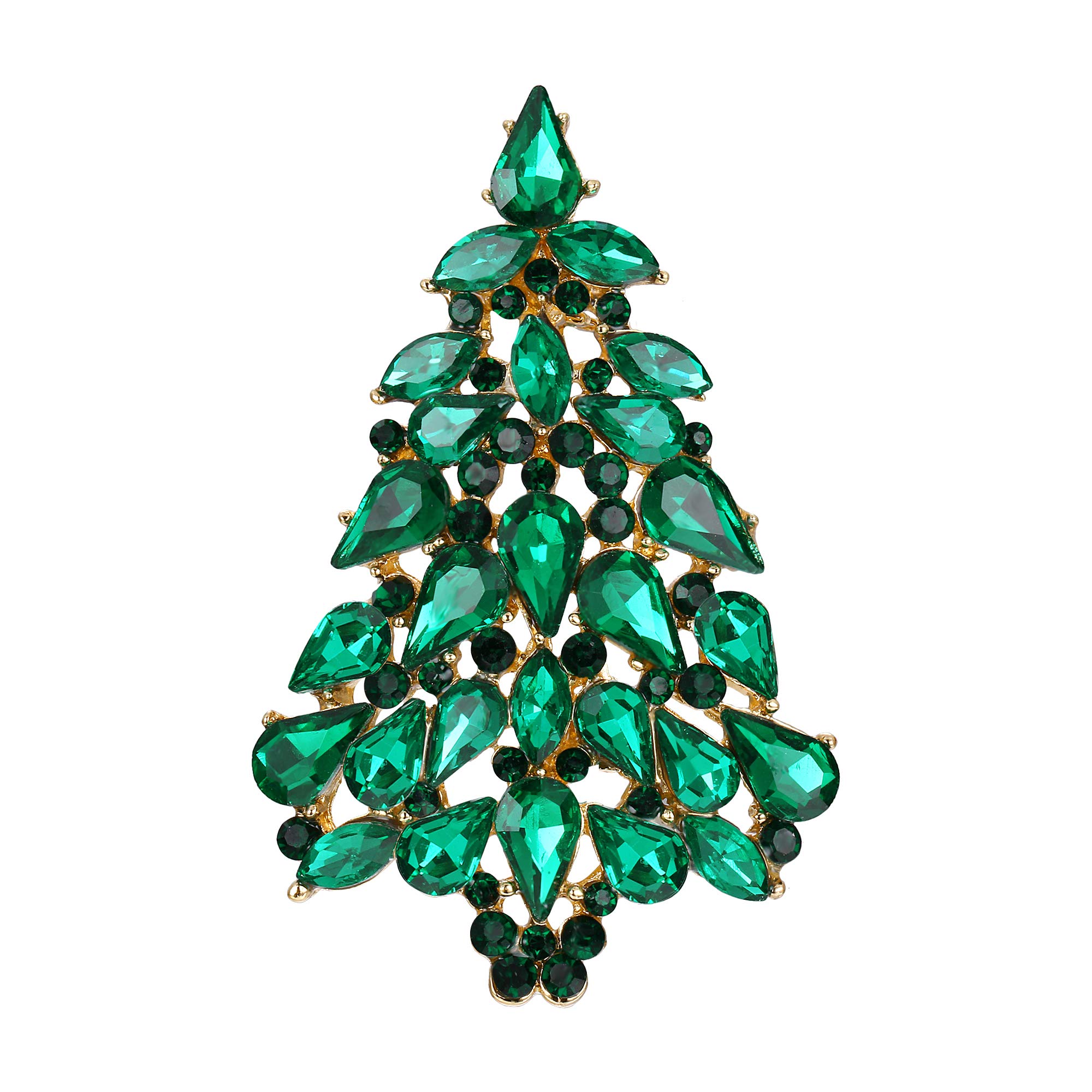 Ever Faith Women's Sparkle Rhinestone Crystal Christmas Tree Brooch Xmas Lapel Pins Dark Green Gold-Tone