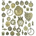 Antiqued Bronze Clock Face Charm Pendant, JIALEEY Wholesale Bulk Lots Mixed Gears Steampunk Charms Pendants DIY for Necklace 