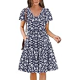 Zeagoo Summer Tiered Mini Dress with Pockets Ruffle Sleeve V-Neck Casual Dress A Line Boho Flowy Sundress 2025 Vacation