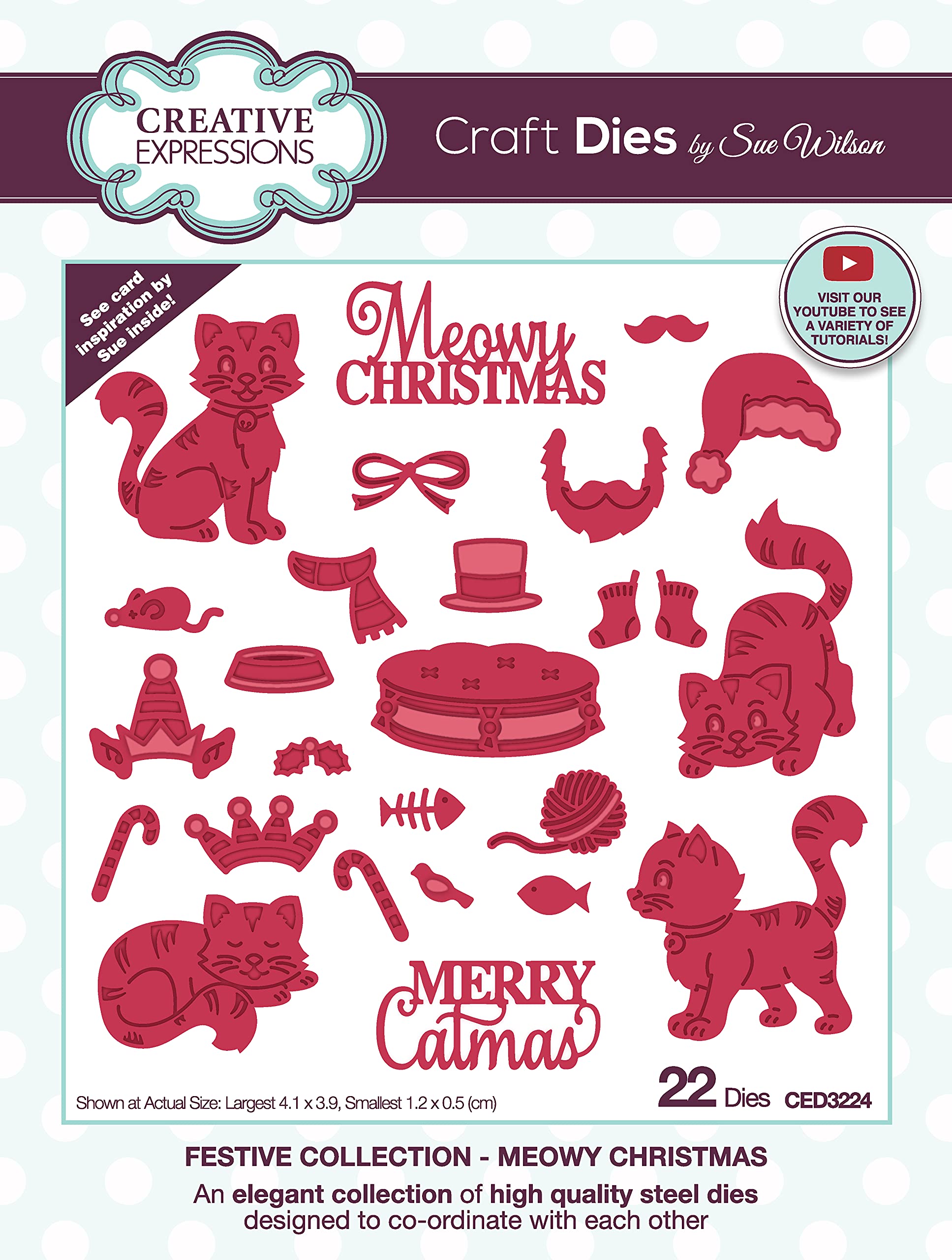 Creative Expressions Sue Wilson-Meowy Christmas-Craft Die, Metal, 3.9 x 4.1 cm, CED3224