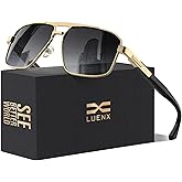 LUENX Aviator Sunglasses for Men Retro Square Polarized Polygon Shades UV 400 Protection