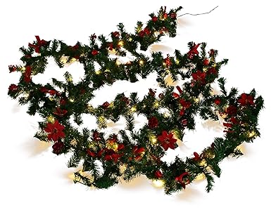 Weihnachtsdeko Tannen Girlande Mit 80 Led Und Deko Rot