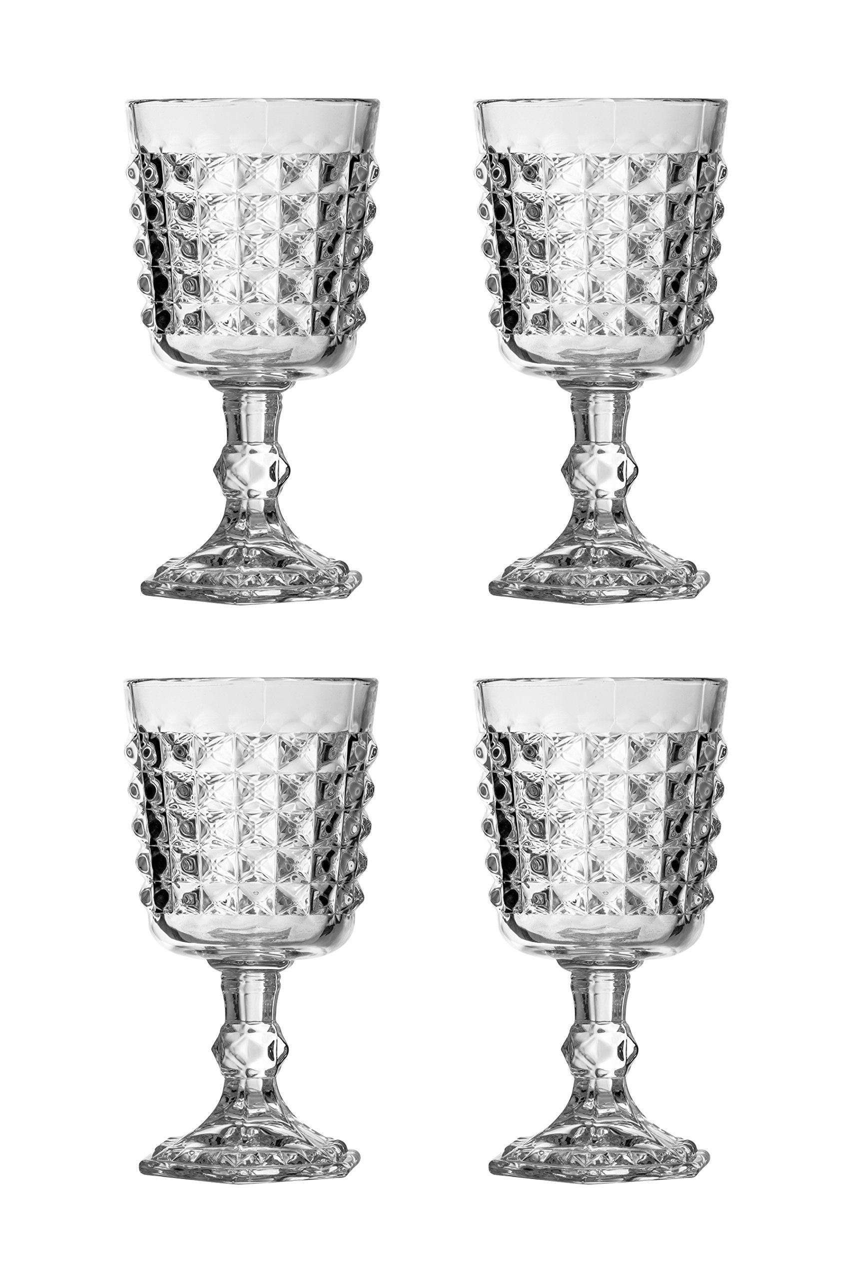 Premier Housewares Pyramid Wine Goblets, Clear, Set of 4