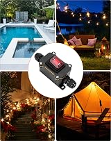 QWORK IP65 Waterproof Rocker Switch 12-24V 30A DPST Inline Cord ON OFF Red Light view 4