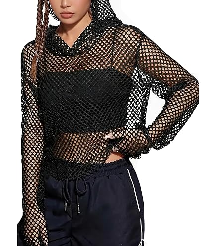 WDIRARA Women's Glitter Sheer Mesh See Through Long Sleeve
