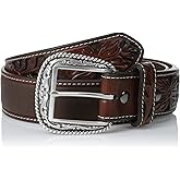 ARIAT Men's Floral Embossed Distressed Leather Belt with White Stitching