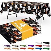 Niuara Halloween Black Plastic Table Cloth Disposable, 4 Pack, 54 x 108 in | Rectangle, 6 ft Tables, Halloween Party Decorations, Holiday Gathering