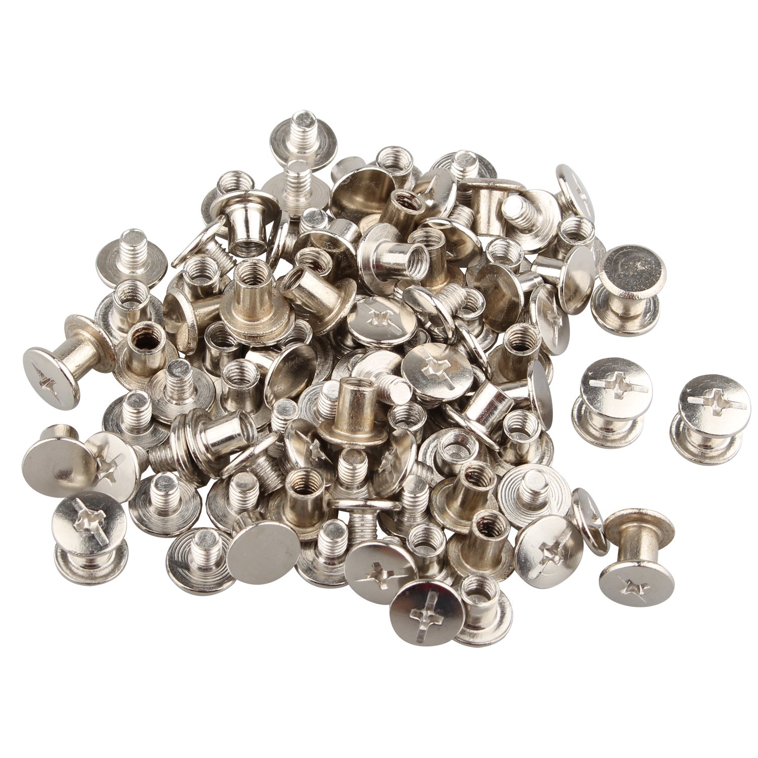 Futheda 50PCS 5x6mm Chicago Binding Screw Post Nickel Plating Nail Rivet Flat Fasteners Leather Repair Screws for Book Scrapbook Photo Album Leather Belt Silver Tone