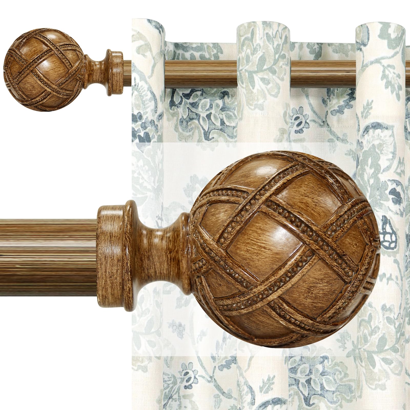 Photo 1 of Wood Curtain Rods for windows 84 to 120 Inch(7-10ft): 1 Inch Adjustable Heavy Duty Curtain Rods,Netted Wood Grain Window Curtains Rods for Farmhouse,Living room, bedroom, kitchen, etc. Size:36-120"