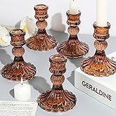 12PCS Amber Candlestick Holders Set- 4" H Taper Candle Holders, Glass Candle Holders Bulk for Wedding, Party, Fall Home Table