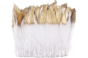 MAOFENG 2 Yards Natural Fluffiness Goose Feathers Trim Sewing Fringe 6-8inch For DIY Handicrafts Costumes Decoration,White Go