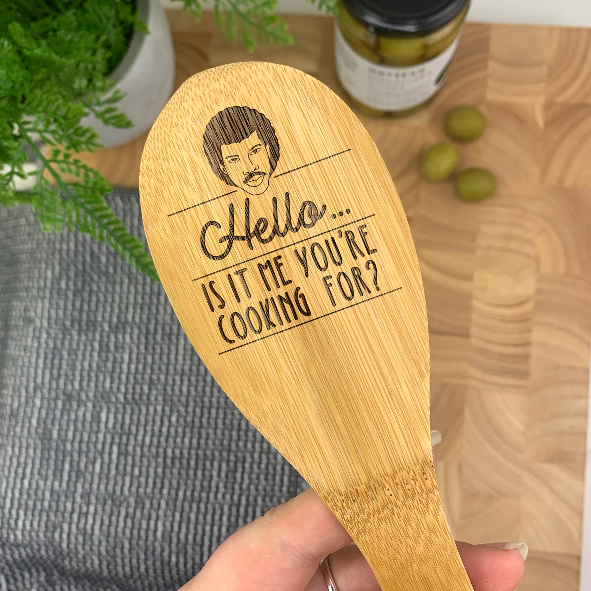 eBuyGB Engraved Hello, is It Me You're Cooking for? Wooden Spoon - Funny Quirky Novelty Kitchen Gifts for Baking Fan - Cooking Gadgets - 30cm / 12", Brown