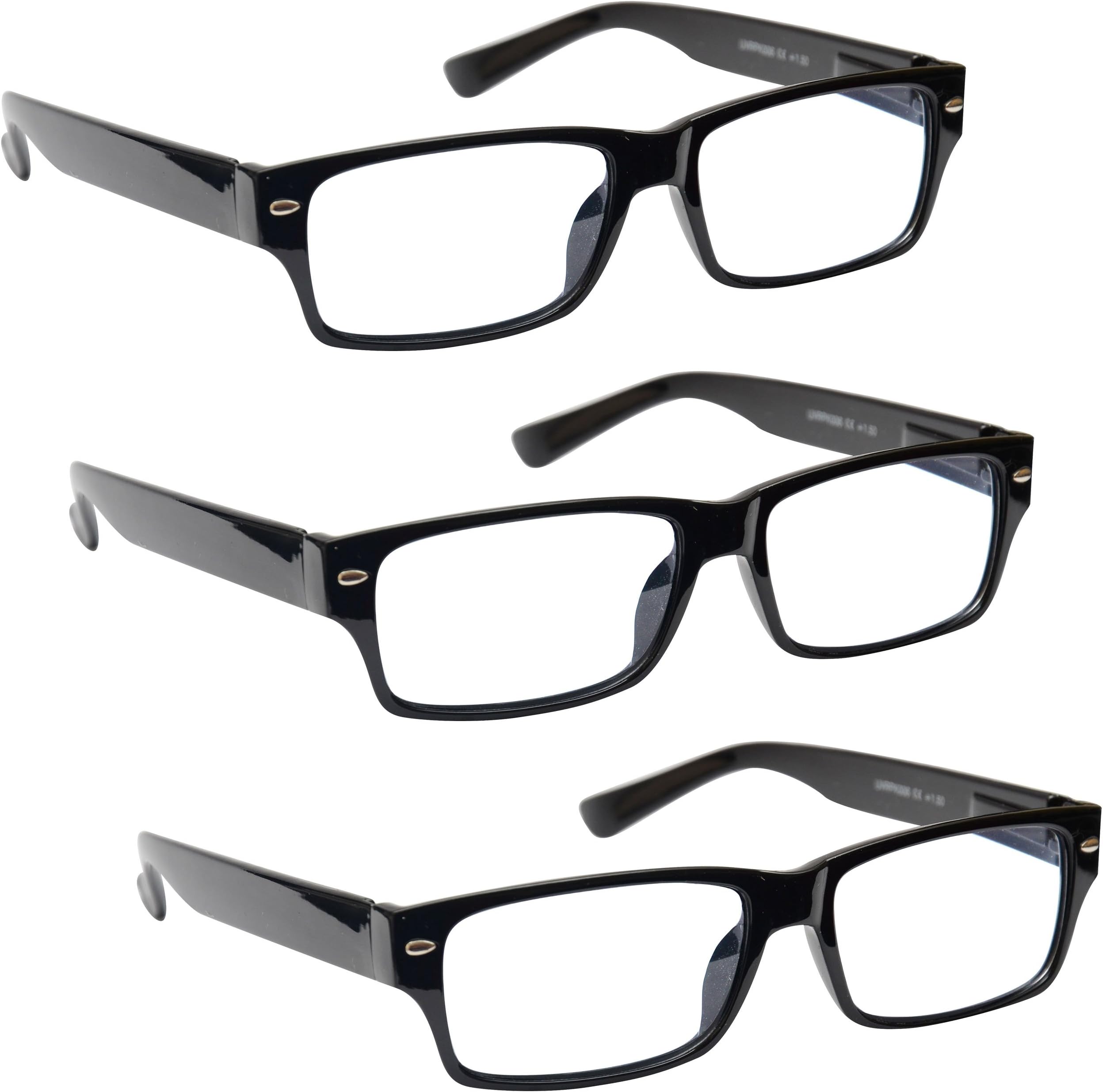 UV Reader Black Reading Glasses Value 3 Pack Mens Womens Spring Hinges UVR3PK006 +2.50