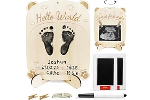 CHIPCHIP Baby Announcement Sign Memory Kit, Wooden Baby Footprint Kit and Ultrasound Picture Frames with Ink Pads, Ideal for Hello World Newborn Sign and Nursery Decor