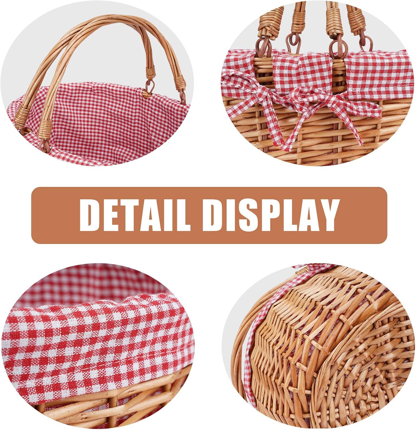 G GOOD GAIN Wicker Picnic Basket with Double Folding Handles,Willow Picnic Hamper,Natural Hand Woven Easter Basket,Easter Eggs and Candy Basket,Bath Toy and Kids Toy Storage,Gift Packing Basket.Red: Kitchen & Dining