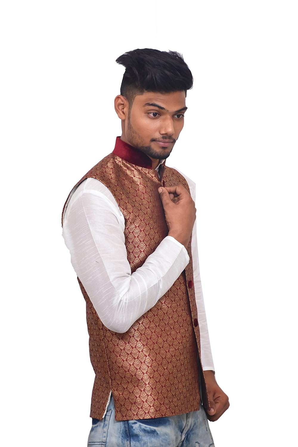 unm men's designer jacquard silk blend dupion nehru and modi jacket