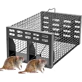WHJIACHU Rat Trap, Humane Live Rat Trap &amp; Automatic Reset Mouse Traps with Dual One-Way Door Design &ndash; Catch and Release for Mice, Chipmunks, Hamsters, and Other Rodents, Indoors &amp; Outdoors(Black)