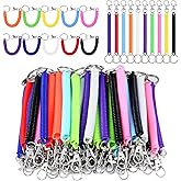 BOHUIZ 50Pcs Spiral Retractable Spring Coil Keychain, Multicolor Theftproof Anti-lost Stretch Cord Safety Key Ring with Metal Lobster Clasp Coil Lanyard Bulk for Purse Keys Wallet Cellphone