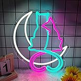 Moon Cat Neon Signs for Wall Decor, Cute Cat Led Sign, USB LED Light Sign for Bedroom Decor, Neon Sign Gift for Girls, Light Up Sign for Birthday Party Decoration