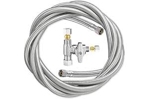 Ondiomn Refrigerator Ice Maker Water Line Kit - 18' Braided Stainless Steel Fridge Water Line with 1/4" Compression Fittings and Water Line Splitter