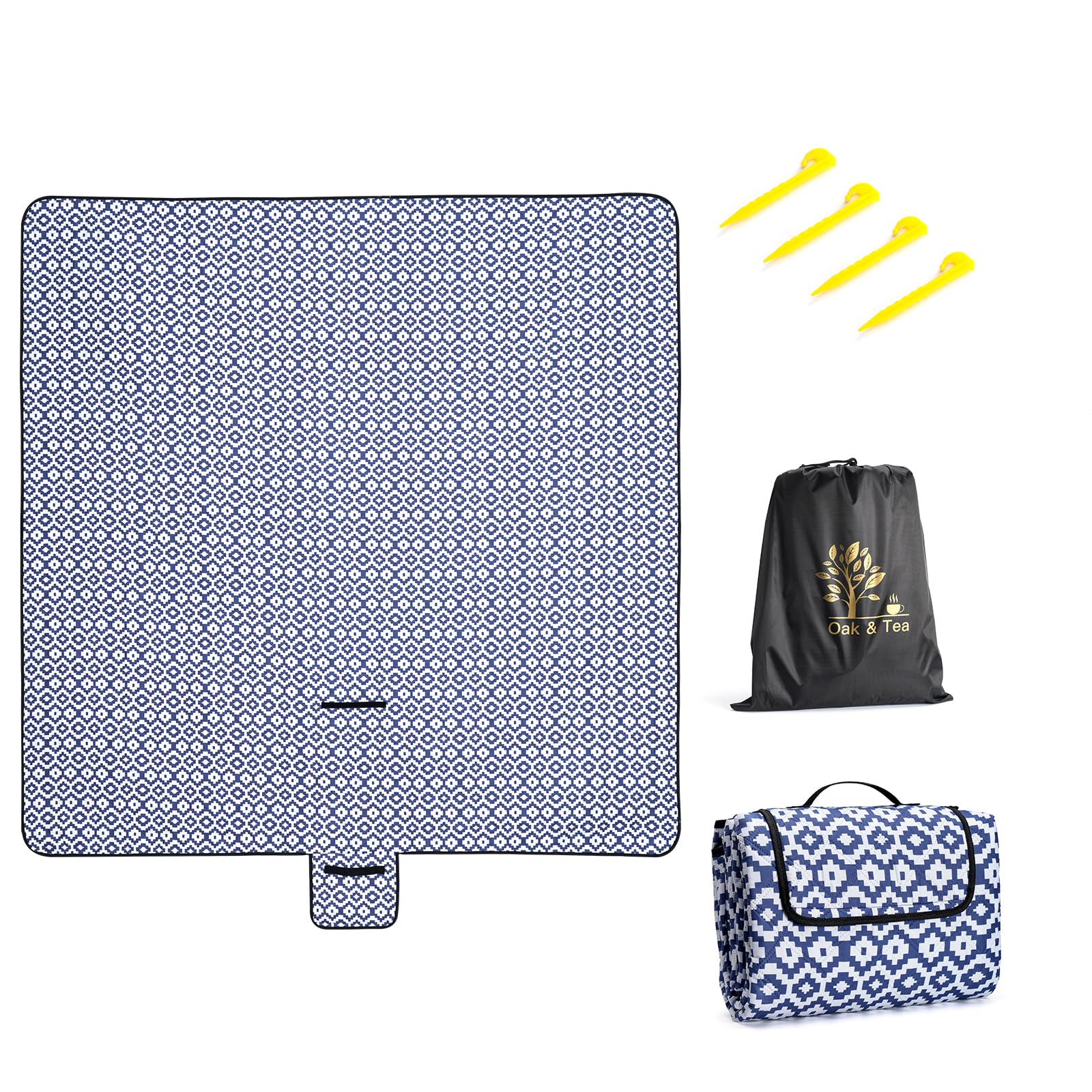 Oak & Tea Picnic Blanket Waterproof 200x200 CM Foldable Picnic Blankets Beach Blanket Easy to Store Machine Washable, Red White Plaid