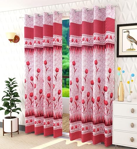 Buy Homefab India Set Of 2 Polyester Floral Maroon Door Curtains