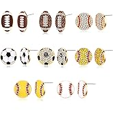 Rhinestone Baseball Softball Stud Earrings for Women, Sparkly Crystal CZ Basketball Football Volleyball Soccer Earrings, Enamel Hypoallergenic Round Stud Earrings Sport Lover Holiday Party Game Jewelry for Women