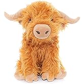 WEIGEDU Highland Cow Stuffed Animal Plush Toy – 12” Soft Fluffy Cuddly Cattle with Horns – Realistic Highland Bull for Kids & Collectors – Brown
