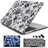 Batianda Case for New MacBook Air 15 inch 2025 M4 2024 2023 Model A3241 A3114 M3 A2941 M2,Slim Lightweight Protective Shell with Creative Pattern with Keyboard Cover & Screen Protector, Navy Flowers