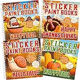 4PCS Thanksgiving Paint by Sticker Books Crafts Fall Sticker by Number Books Activity Book Puzzle Book Craft Art Gift with Turkey Pumpkin 32 Pictures