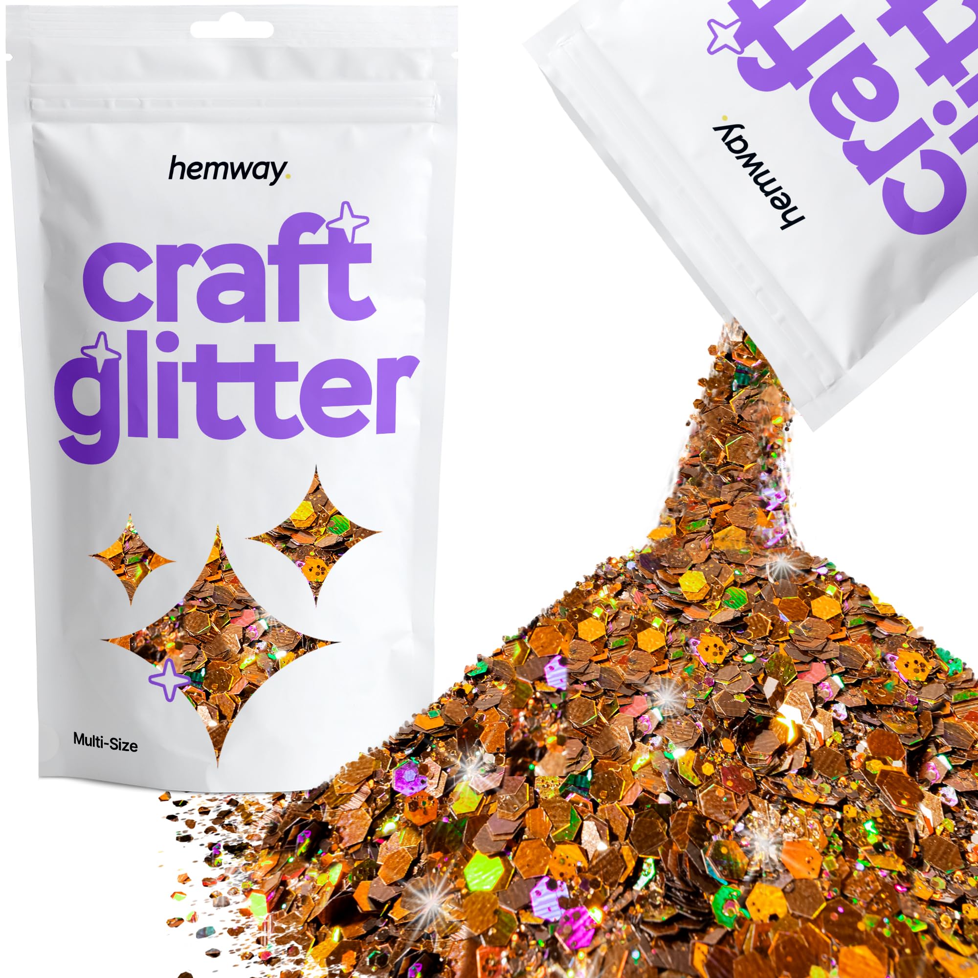 Hemway Craft Glitter Bronze Brown Holographic 100g Multi Size Glitter for Crafts, Resin, Cosmetic, Nail, Face, Body, Festival, Tumblers, Art, Candle, Crafting