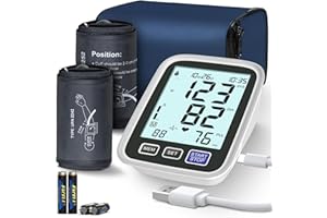 AQESO Blood Pressure Machine Upper Arm, 2 Size Cuffs Fit Arms from Medium 9"-17" to Extra Large XL 13"-21", Accurate Automatic Digital BP Kit Home Use, Large Backlit LCD, BP Monitor Dual-User Mode