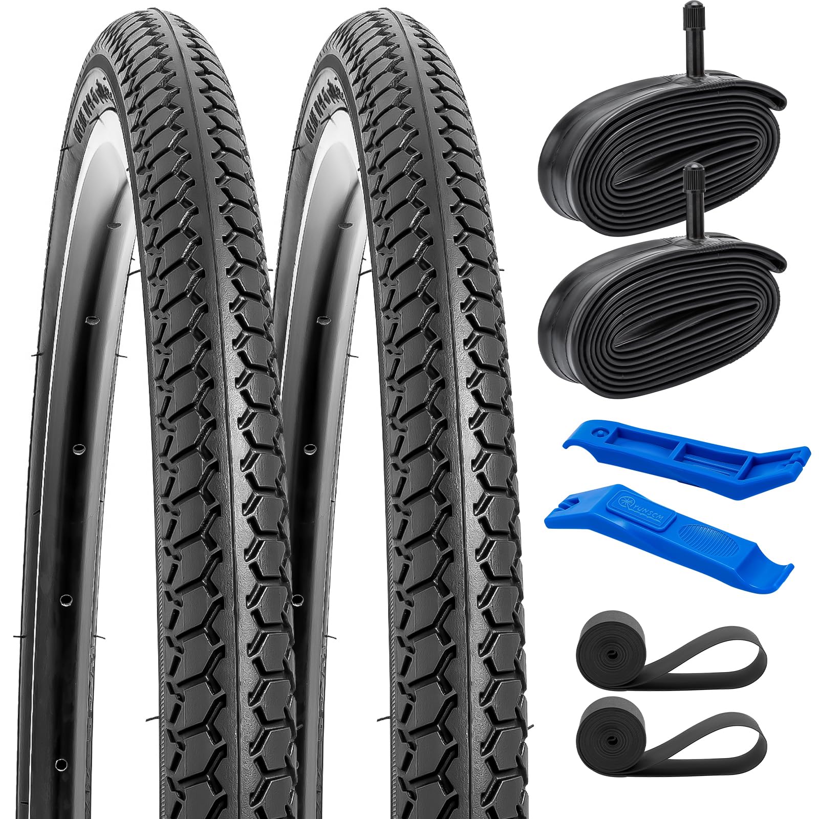 Photo 1 of YUNSCM 2-PCS 26x1 3/8 (37-590) Road Bike Tires and 26x1 3/8 Heavy Duty Bike Tubes Schrader Valve with 2 Rim Strips Compatible with 26 x 1 3/8 26x1 3-8 Bike Bicycle Tires and Tubes (Y-1123)