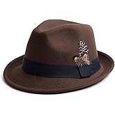 EOGIMI Short Brim Fedora Hats for Men & Women Felt Dress Panama Trilby Hats with Feathers Band