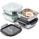 monoan 4 Pack 24oz Stainless Steel Sandwich Containers with Airtight Leak-Proof Lids, Reusable Metal Lunch Boxes for Meal Prep, Bento, Snack, Travel & Family, BPA-Free Dishwasher Safe (Green, Black)