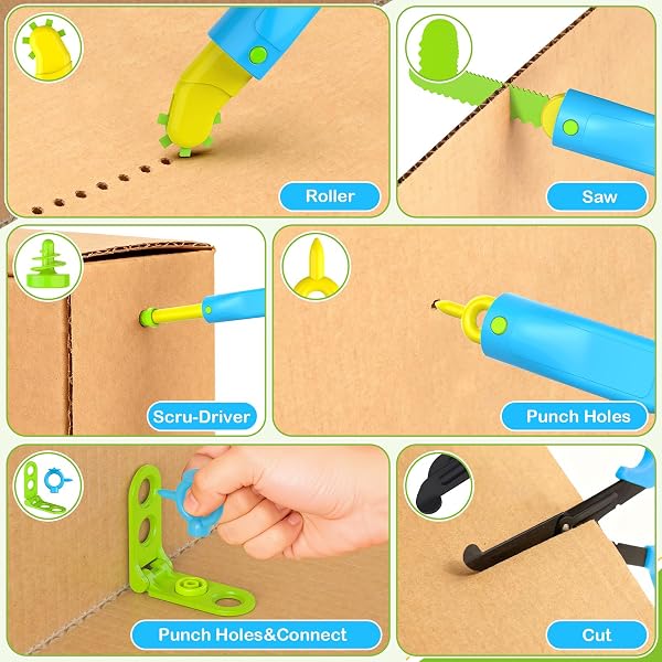 HIKISS 168 PIECE CARDBOARD TOOLS FOR KIDS WITH CUTTER, CARDBOARD CONSTRUCTION KIT FOR FAMILY & TEAM ACTIVITIES, CREATIVE STEM EDUCATIONAL TOYS GIFT FOR BOYS AND GIRLS AGED 5+