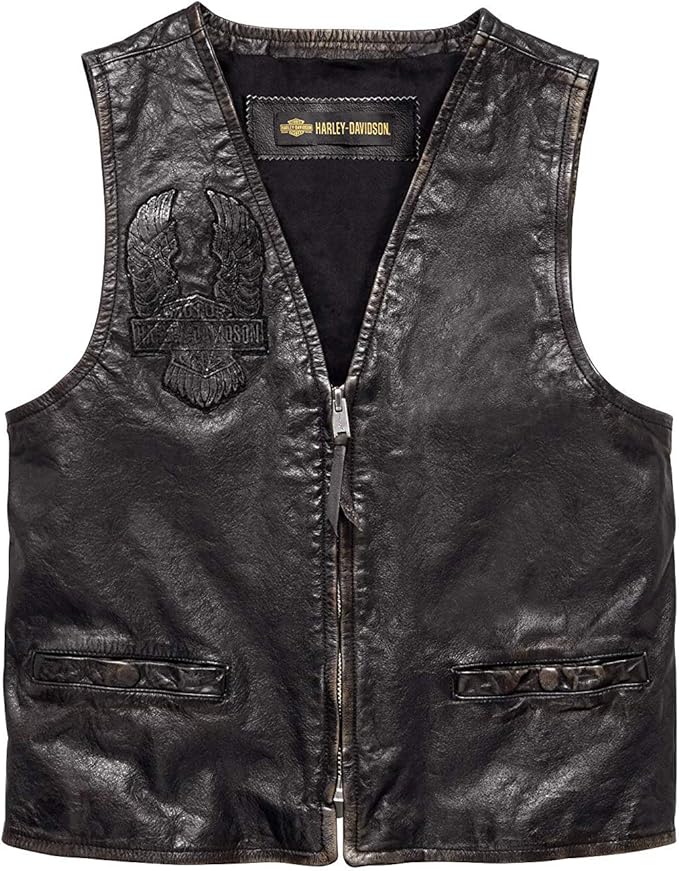 HarleyDavidson Men's Iron Distressed Slim Fit Leather Vest