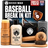 Rhino Wax Baseball Glove Break-in Kit: Oil, Glove Conditioner, Mallet, Wrap | Ultimate Baseball Glove Oil Conditioner Combo for Breaking in Gloves Faster. Glove Mallet &amp; Wrap for Complete Pocket Shaping.