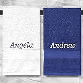 Shape28 Custom Embroidered Towels Set of 2-16”x28” Soft Absorbent Hotel Spa Quality Personalized Gift (White-Navy)