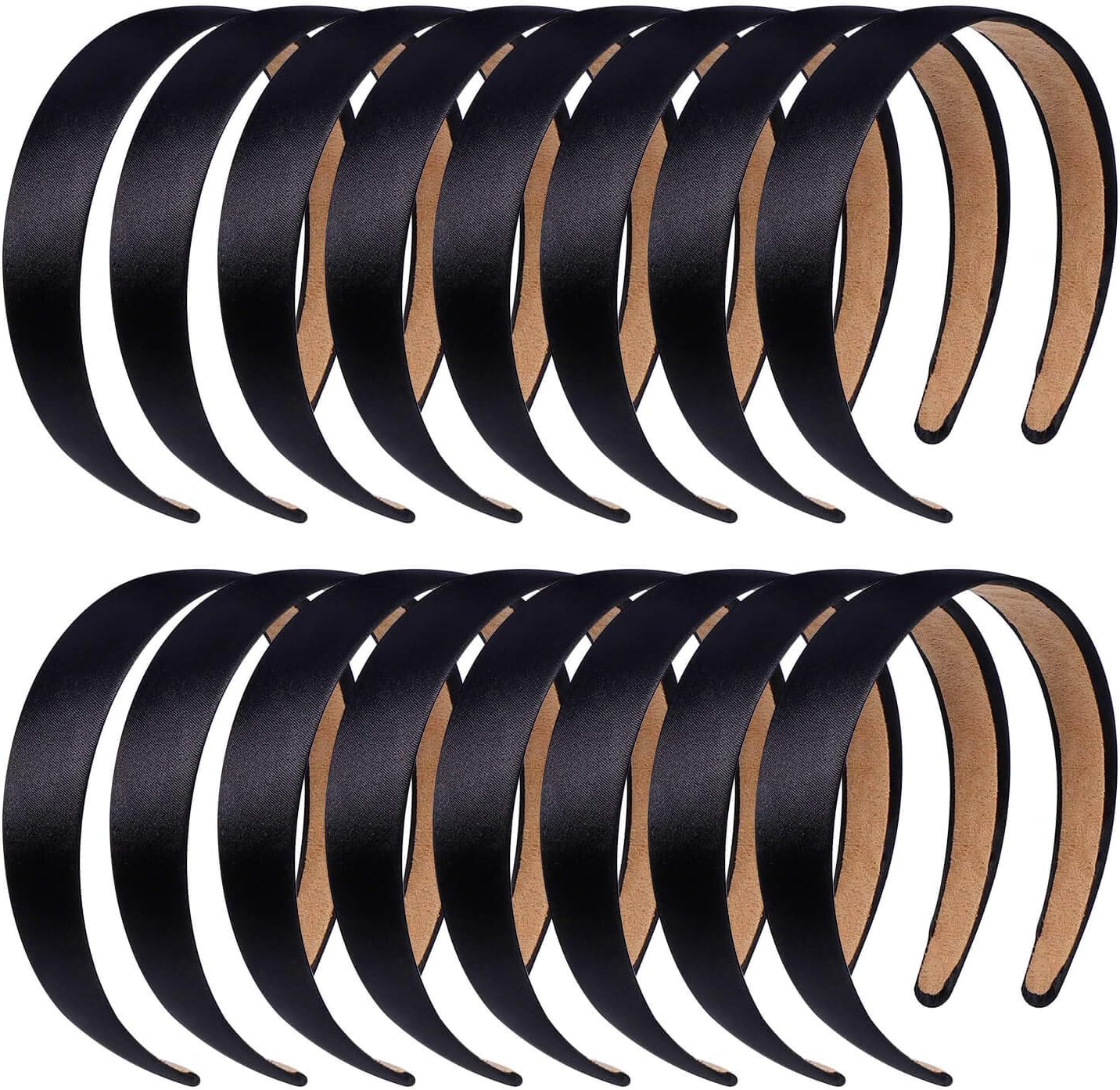 Anezus 16 Pcs Satin Headbands 1 Inch Anti-slip Black Ribbon Hair Bands for Women Girls DIY Craft Hair Accessories
